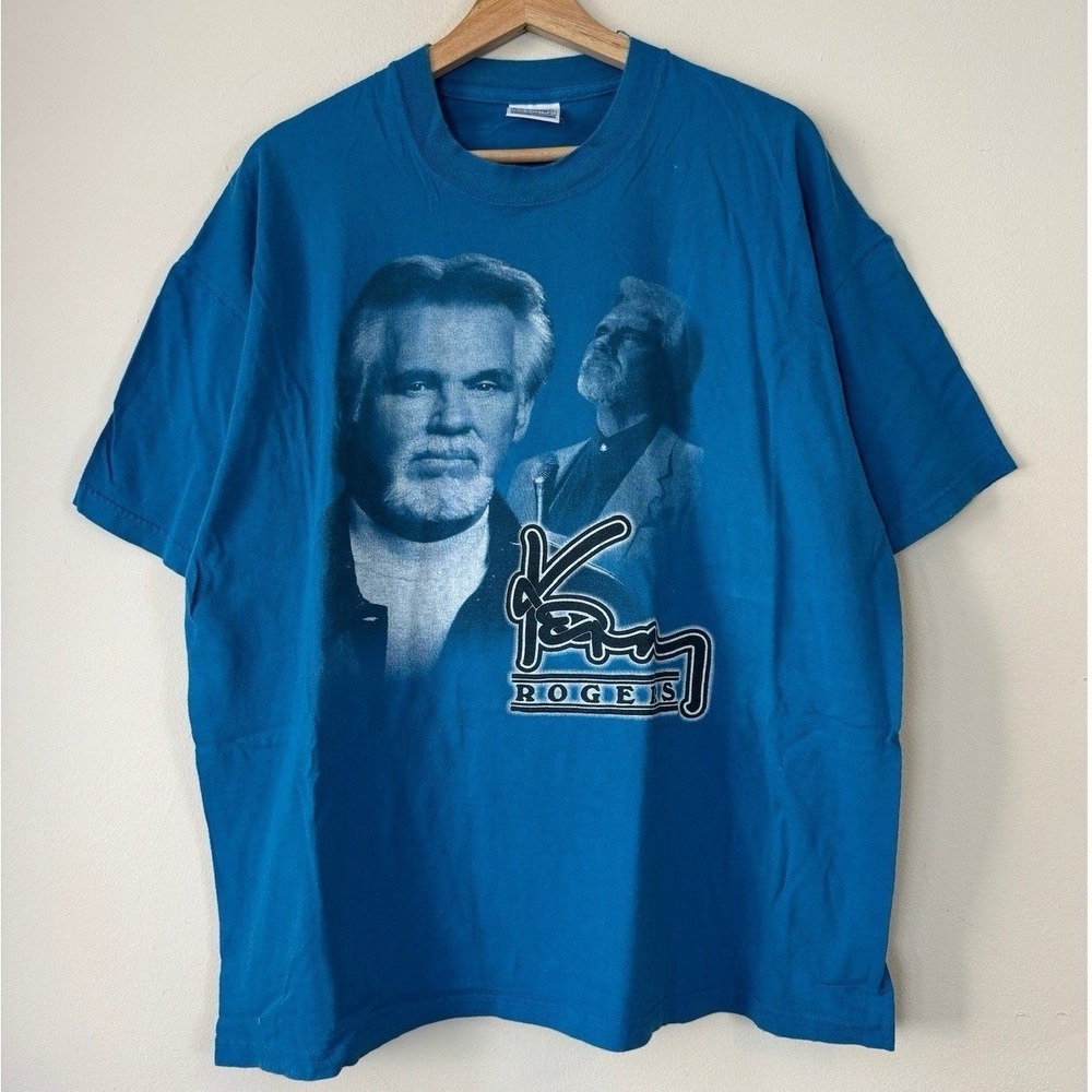 Vintage 90's Kenny Rogers World Tour Music‎ Promo Blue Tee Shirt